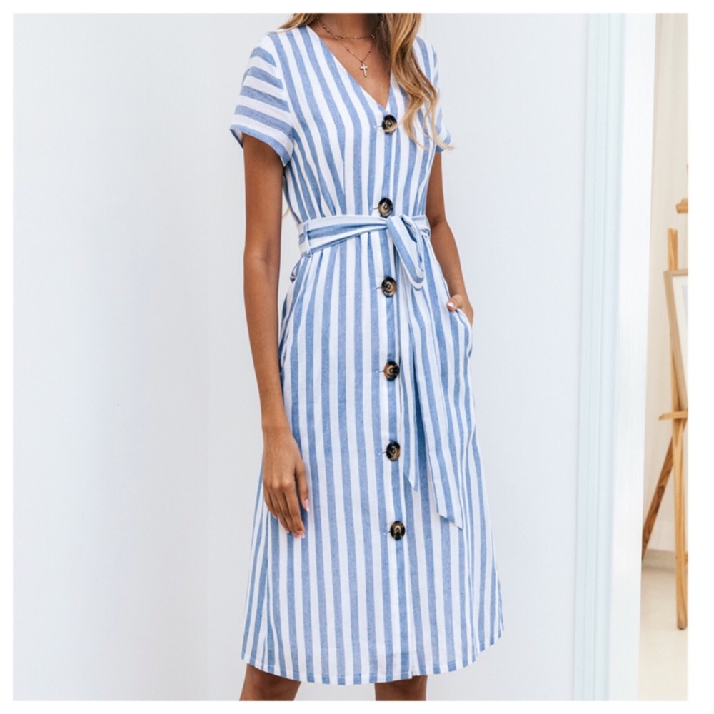 Blue Striped Midi - Picture 1 of 3